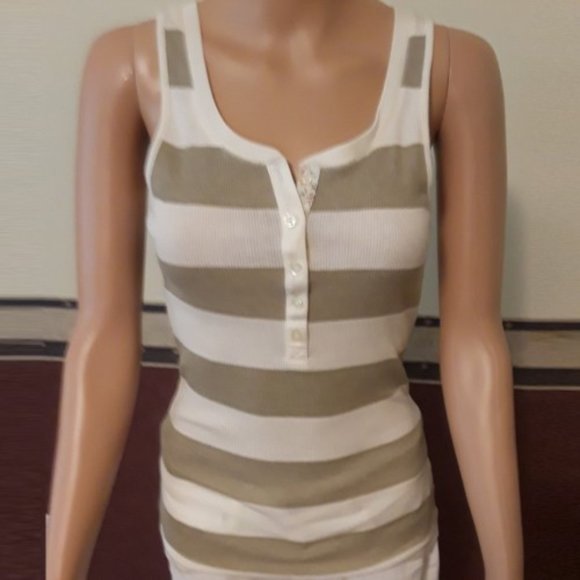 Old Navy Sleeveless Ivory/Tan Stripe Tank Top Size M NWOT - Picture 5 of 5